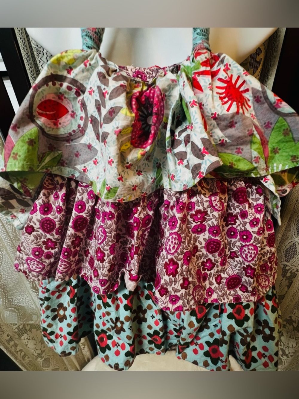 FUNKTION White Label‎ Patchwork Ruffle Tote Bag Floral Boho Cotton Shoulder Bag - Picture 3 of 10